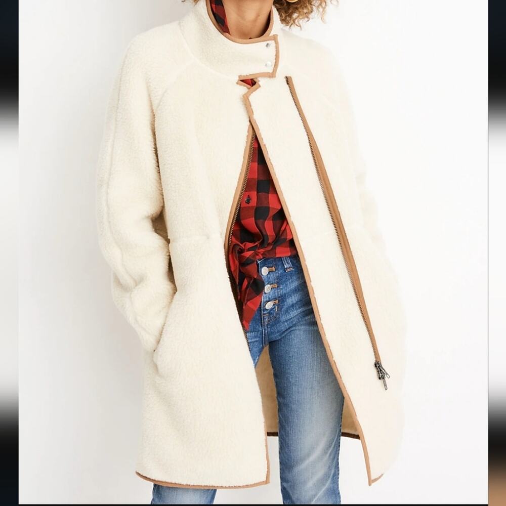 Madewell Cream Full Zip Sherpa Cocoon Jacket L